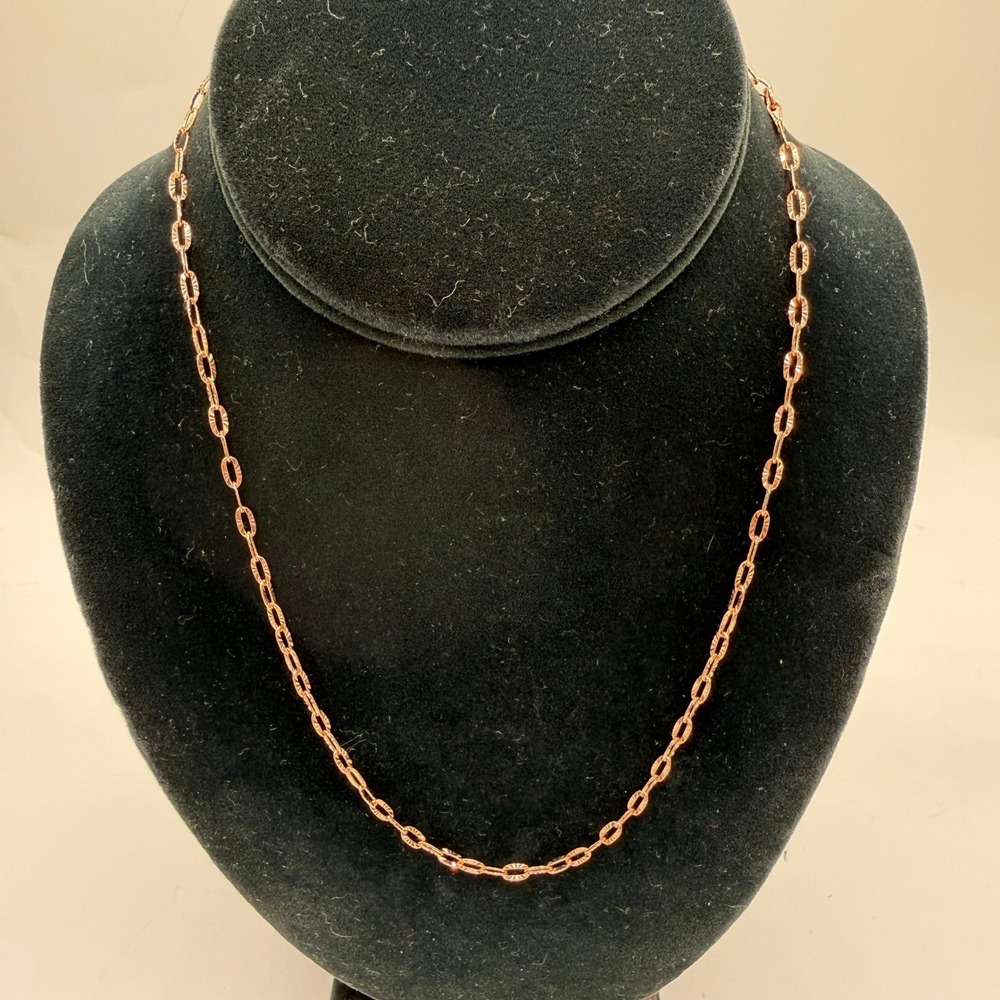 Rose Gold over Sterling Silver 925 Italy Textured Oval Link Chain Necklace 18"